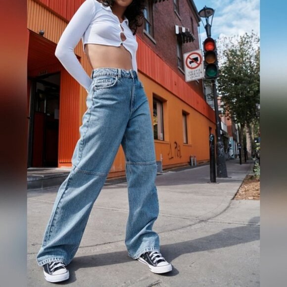 Garage Street High Rise Wide Leg "Cora" Jeans (w) knee hemline seams- Si… - Picture 2 of 13